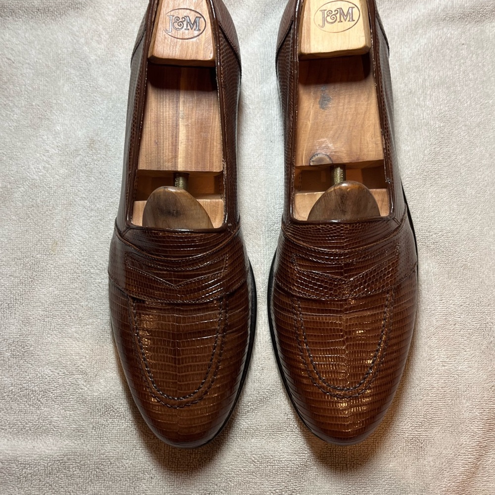 Zelli Brown Genuine Lizard Leather Slip-On Loafers